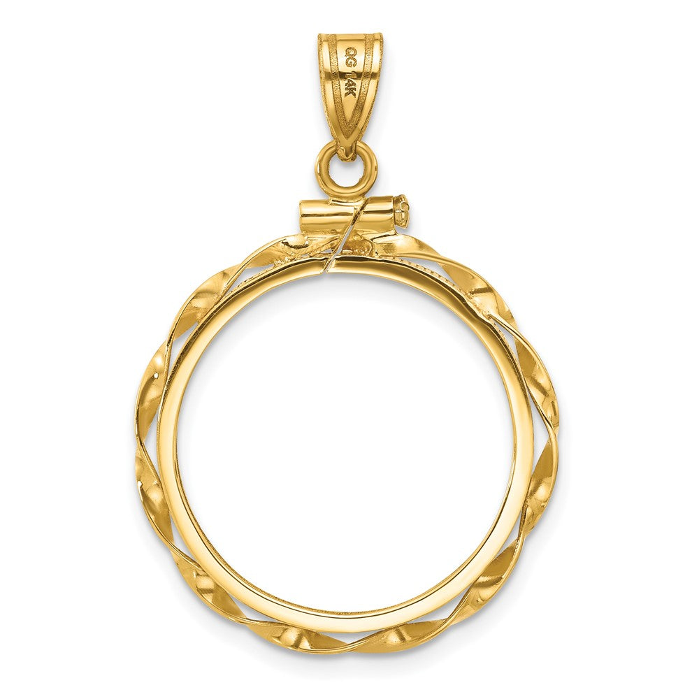 Wideband Distinguished Coin Jewelry 14k Polished Hand Twisted Ribbon 21.6mm x 1.7mm Screw Top Coin Bezel Pendant