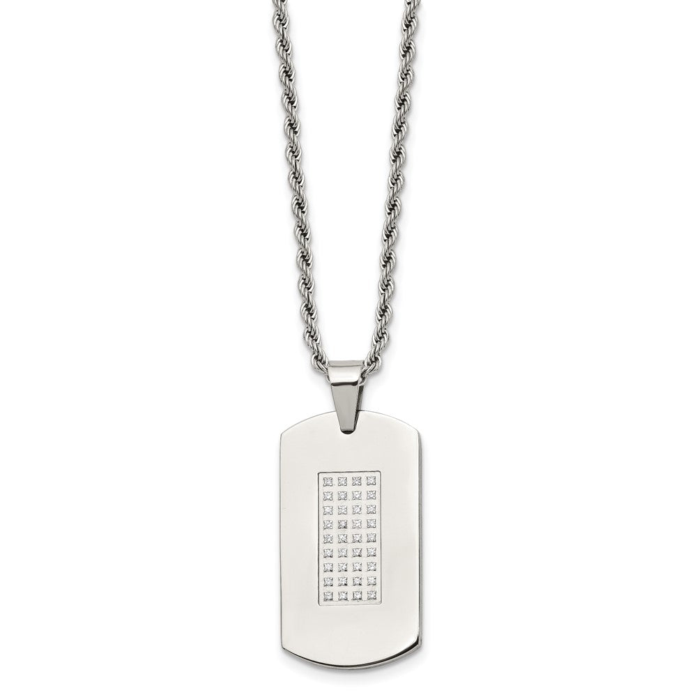 Stainless Steel 22in Polished with CZs Dog Tag Necklace