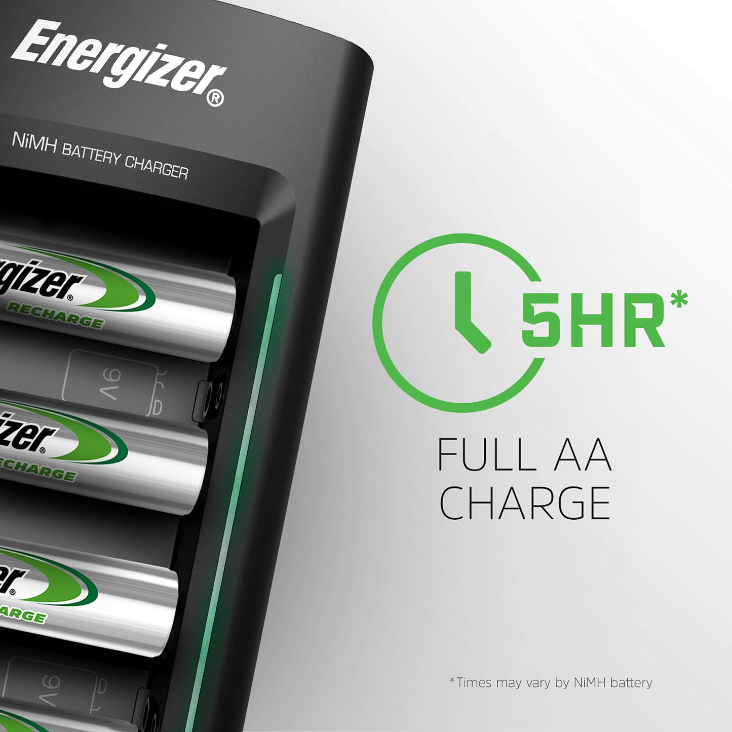 Energizer Rechargeable Battery Charger for C Cell, D Cell, AA, AAA, and 9V Rechargeable Batteries
