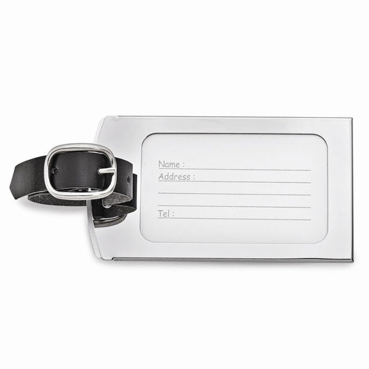 Goldia Chrome-plated & Black Strap Engraveable Luggage Tag - Engravable Gift Item