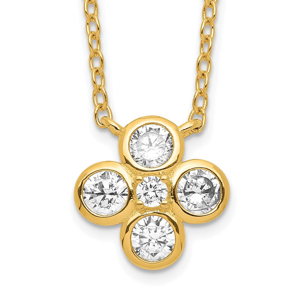 Sterling Silver Gold-plated Polished CZ 18in w/2in ext. Necklace 18 Inches