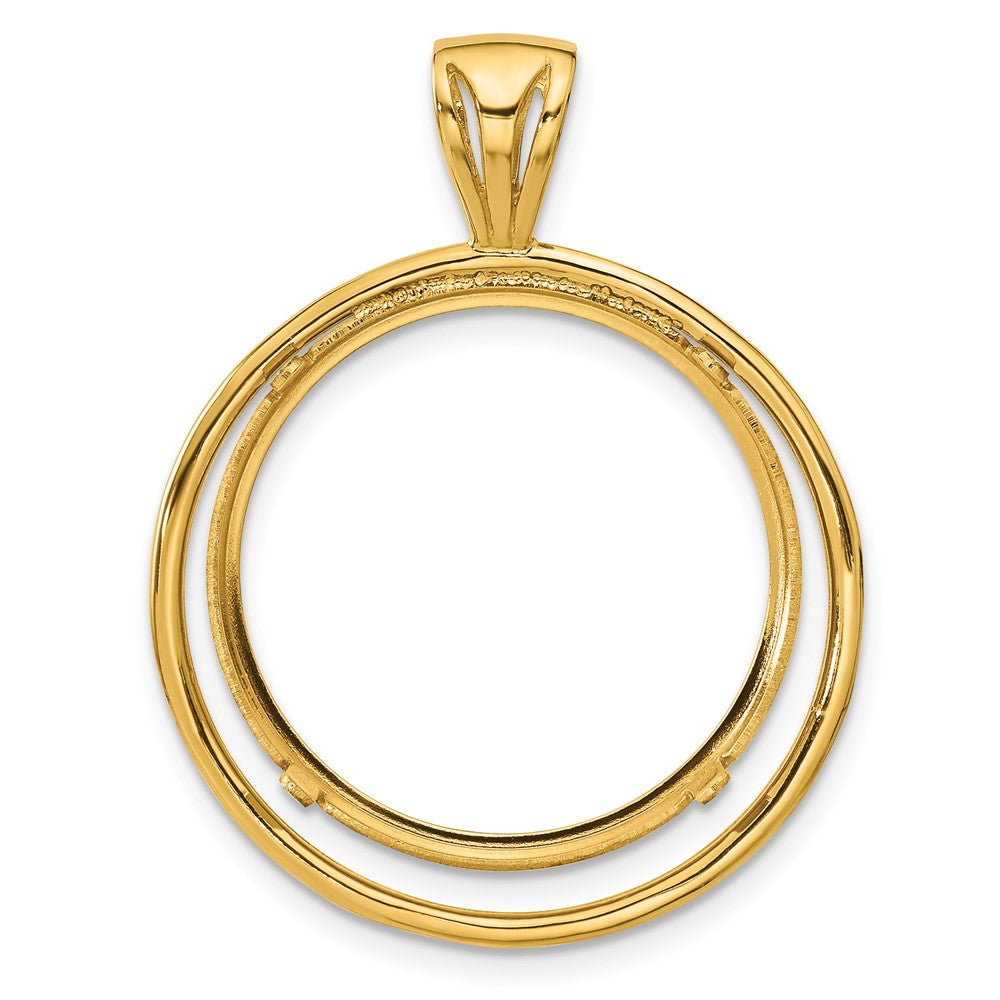 Wideband Distinguished Coin Jewelry 14k Polished Offset Double Circle 21.6mm Prong Coin Bezel Pendant