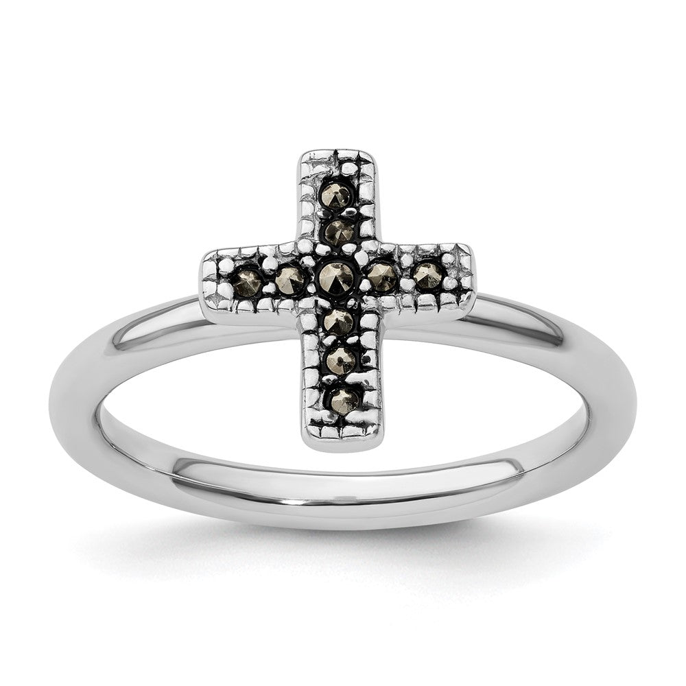Sterling Silver Stackable Expressions Marcasite Cross Ring Size -6