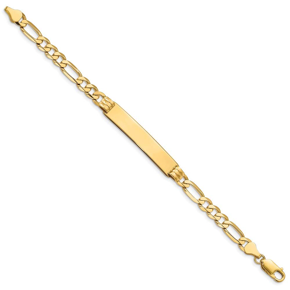 14k Polished Solid Chain/Solid Plate Figaro Link 39x8mm Plate8 inch ID Bracelet