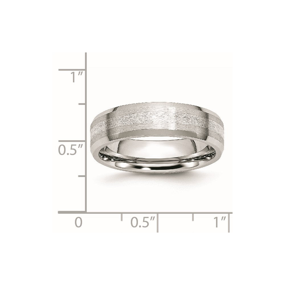 Cobalt Sterling Silver Inlay Satin/Polished 6mm Beveled Edge Band Size - 11.5