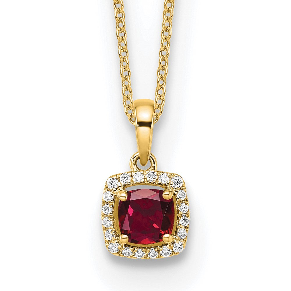 10k 1/10 carat Lab Grown Diamond VS/SI+ G+ and Created Ruby 18 inch Pendant Necklace