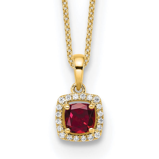 10k 1/10 carat Lab Grown Diamond VS/SI+ G+ and Created Ruby 18 inch Pendant Necklace