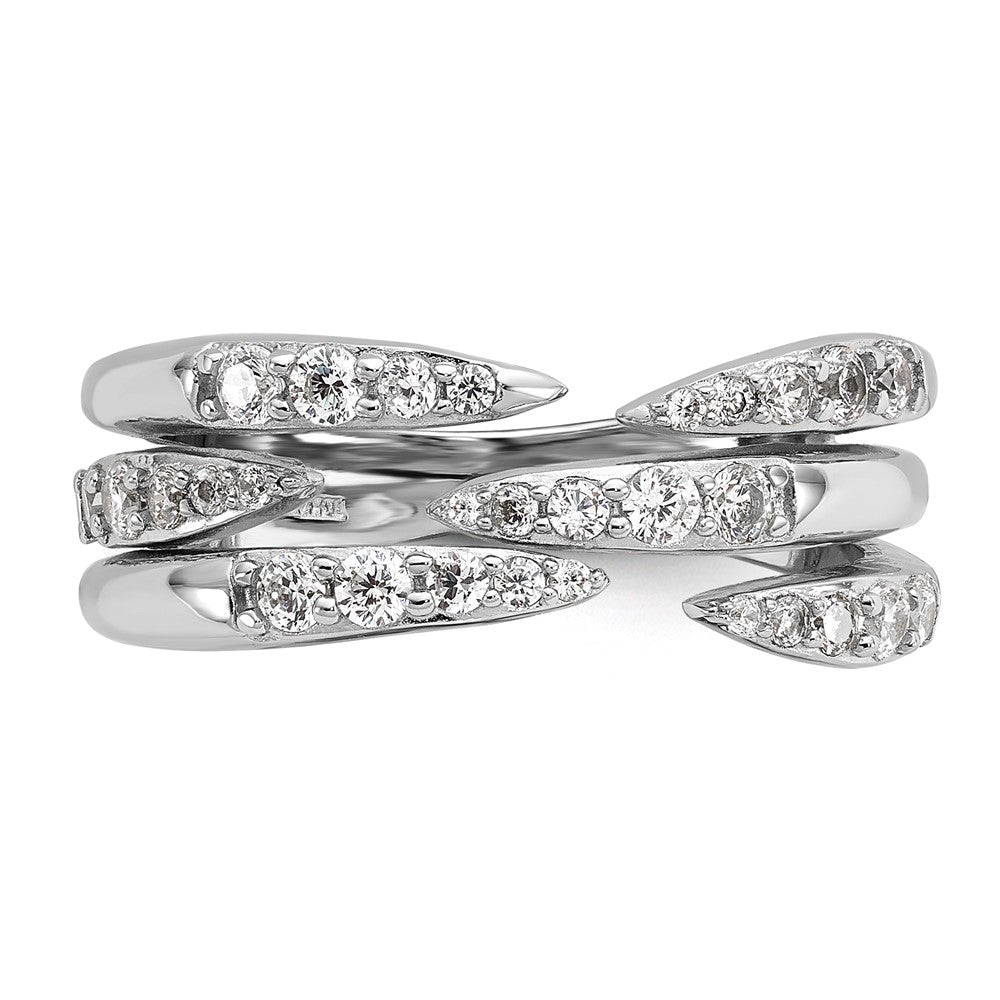 Sterling Silver Rhodium-plated CZ Polished Multi-Row Size 6 Ring