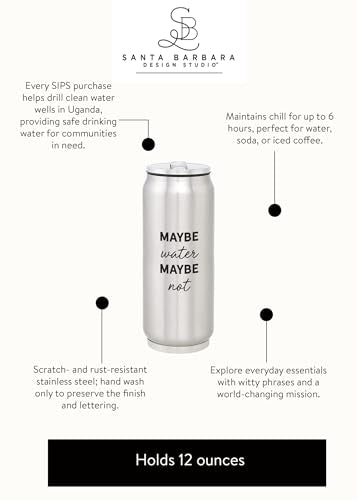 Creative Brands SIPS Drinkware Stainless-Steel Insulated Can (Tumbler) with Lid and Collapsible Straw, 12-Ounce, Maybe Water