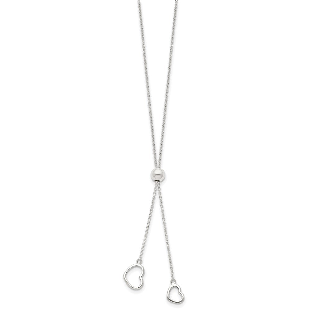 Sterling Silver Polished 2-Heart Adjusts up to 19.5 inch Necklace 19.5 Inches