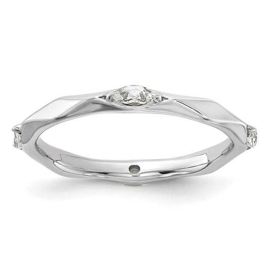 Sterling Silver Stackable Expressions Rhodium-plated White Topaz Ring Size -7