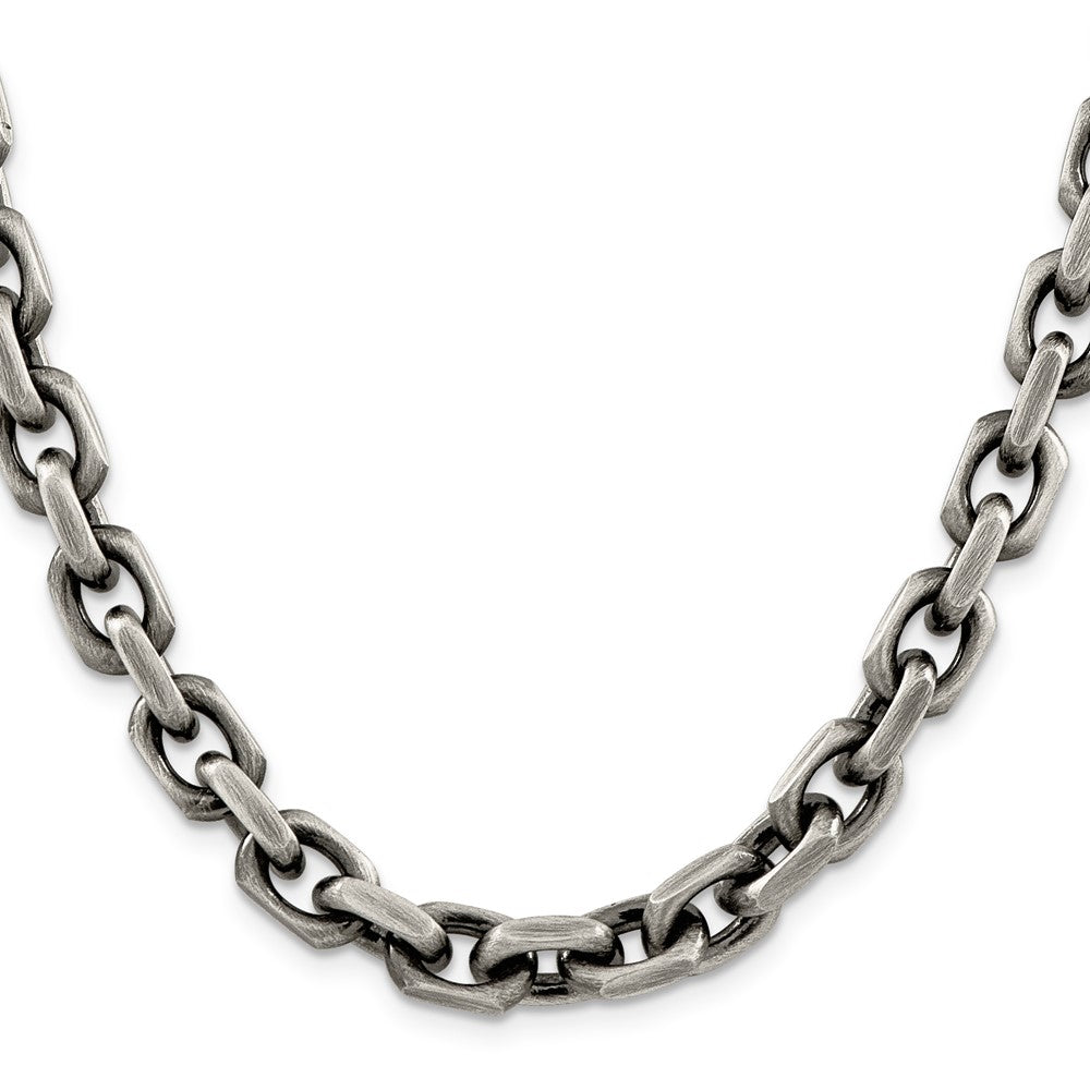 Sterling Silver Antiqued 8.6mm D/C Elongated Open Link Chain 24 Inches