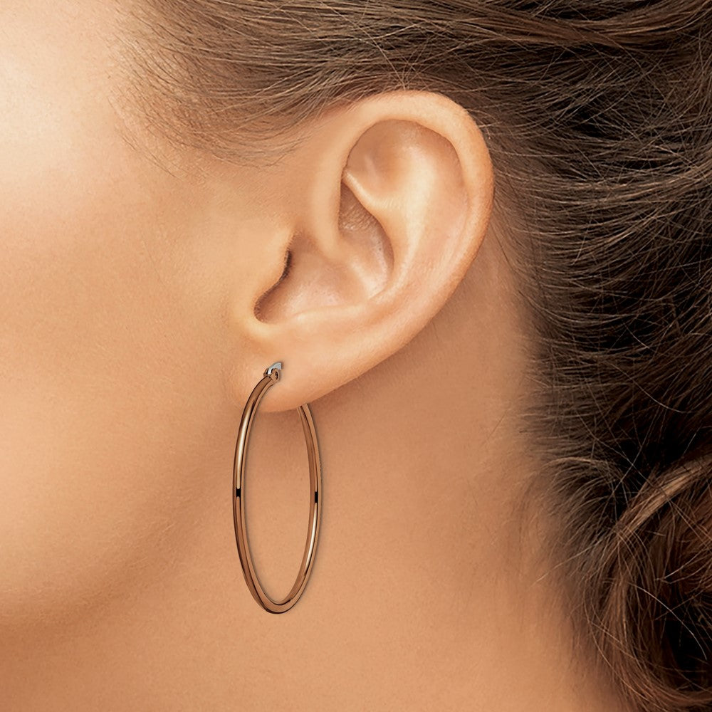 Stainless Steel Polished Brown IP-plated 40mm Diameter Hoop Earrings