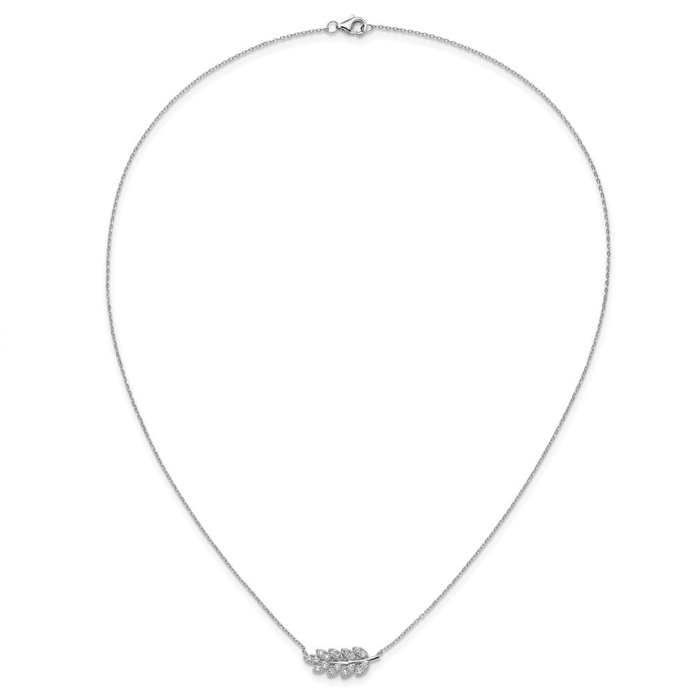 Cheryl M Sterling Silver Rhodium-plated Polished CZ Leaf Necklace 18 Inches