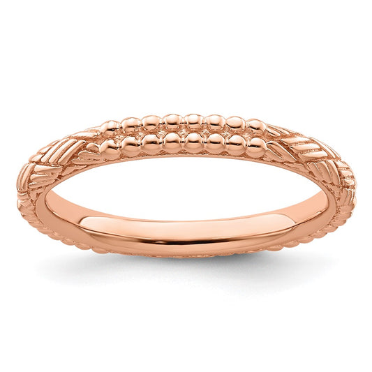 Sterling Silver Stackable Expressions Rose Gold-plated Patterned Ring Size -10