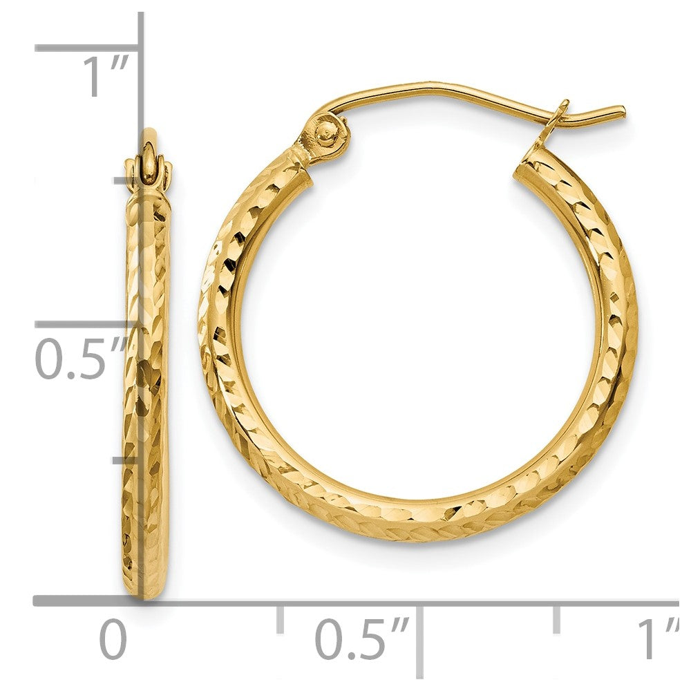 14k Diamond-cut 2mm Round Tube Hoop Earrings