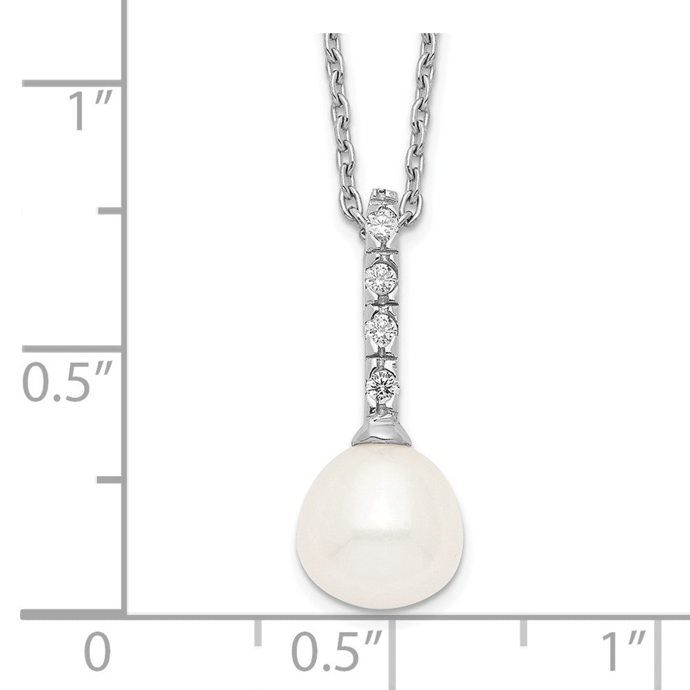 Sterling Silver Rhodium-plated 7-8mm White Teardrop Freshwater Cultured Pearl and CZ 17 inch Necklace 17 Inches