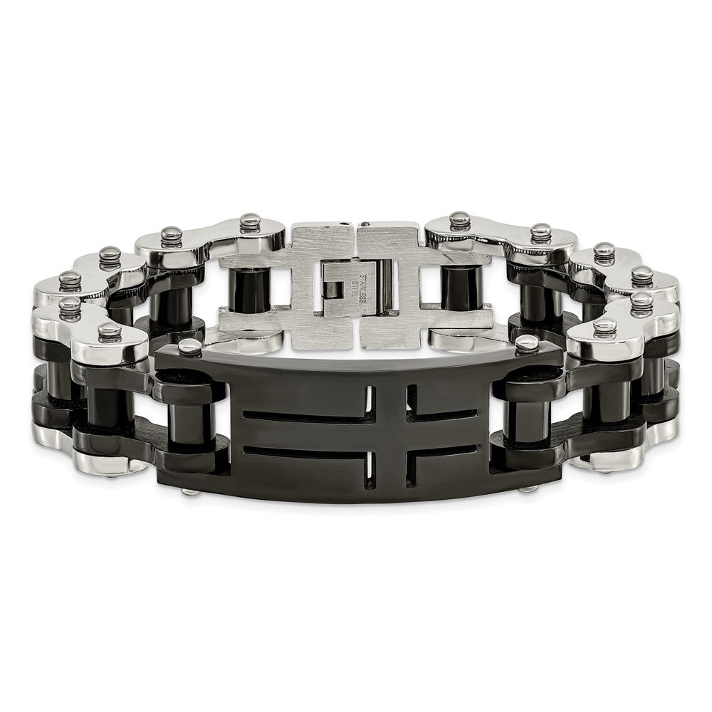 Stainless Steel Polished Black IP-plated Cross 9in ID Bracelet 9 inches