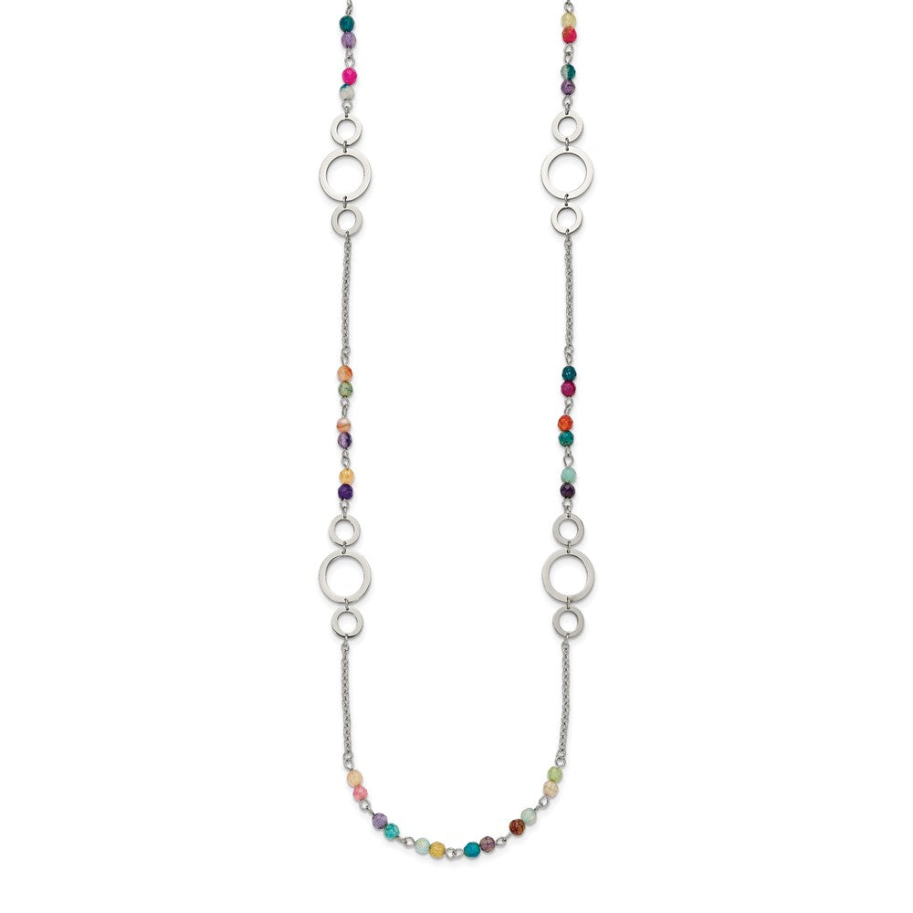 Stainless Steel Polished with Multi-colored Agate 35.5in Necklace