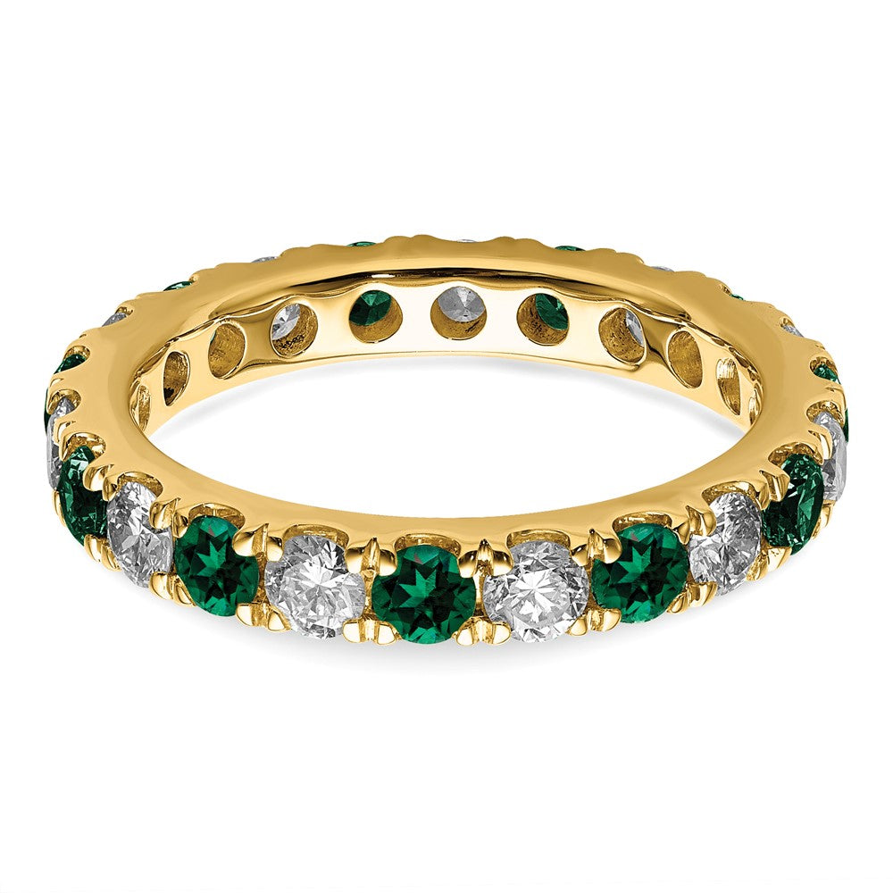 14k 3/4 carat Lab Grown Diamond VS/SI+ G+ and Lab Created Emerald Size 4.5 Eternity Band