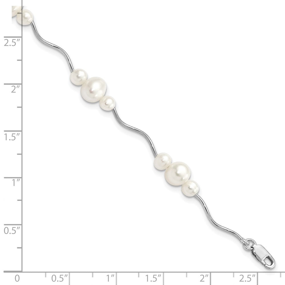 Sterling Silver Rhodium-plated 3-6mm White Near-Round Freshwater Cultured Pearl 7.25 inch Bracelet 7.25 inches