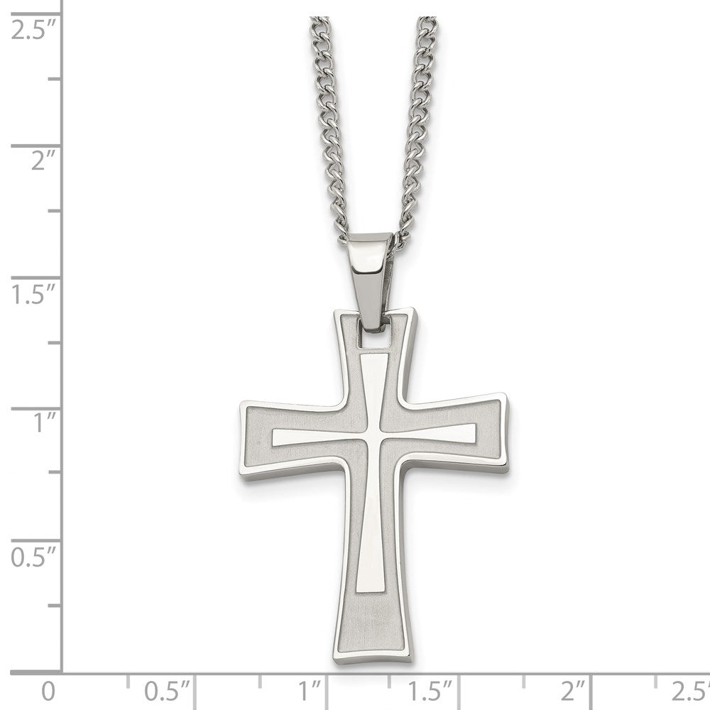 Stainless Steel Brushed and Polished Cross 24in Necklace