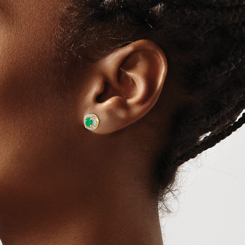 14k Diamond and Emerald Fancy Halo Earrings