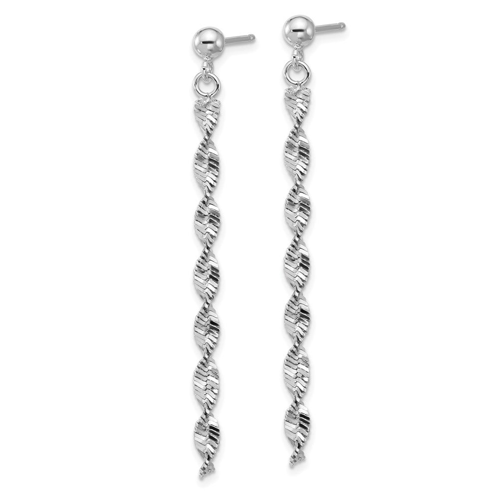 Sterling Silver RH-plat Polish/Dia.-cut Dangle Post Earrings