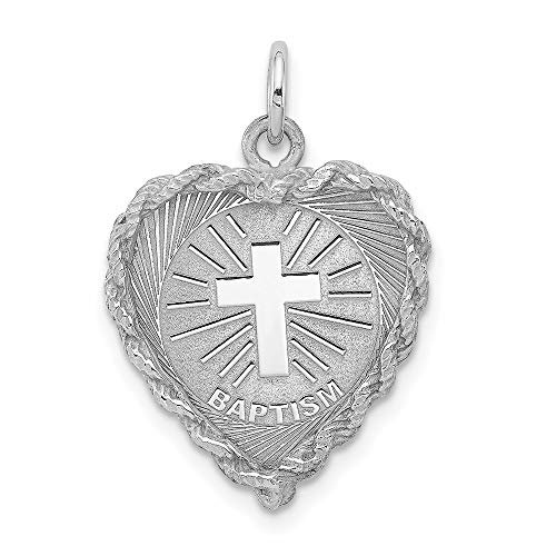 Sterling Silver Rhodium-plated Baptism Disc Charm