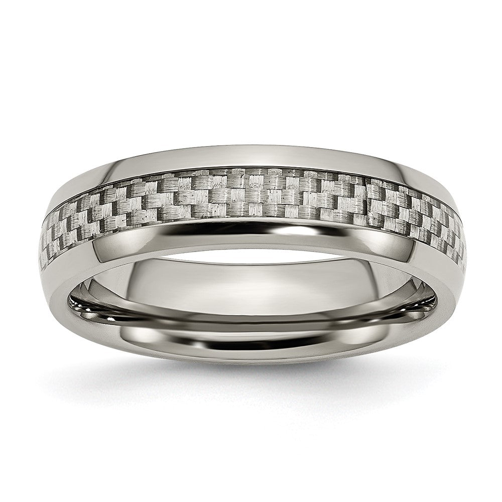 Titanium Polished Grey Carbon Fiber Inlay 6mm Band Size - 8.5