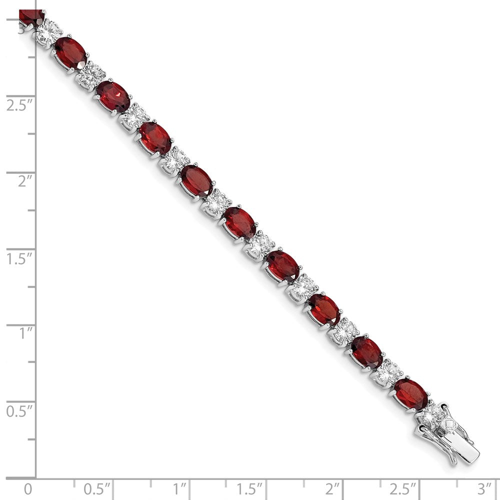 Sterling Silver Rhodium-plated Garnet and Cz Bracelet 7 inches