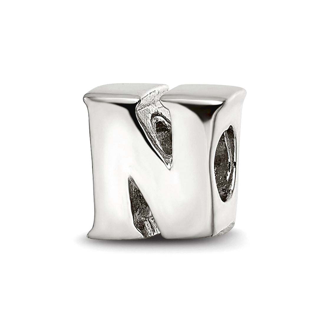 925 Sterling Silver Polished Reflections SimStars Letter Name Personalized Monogram Initial N Bead Charm 8.18x7.27mm Wid