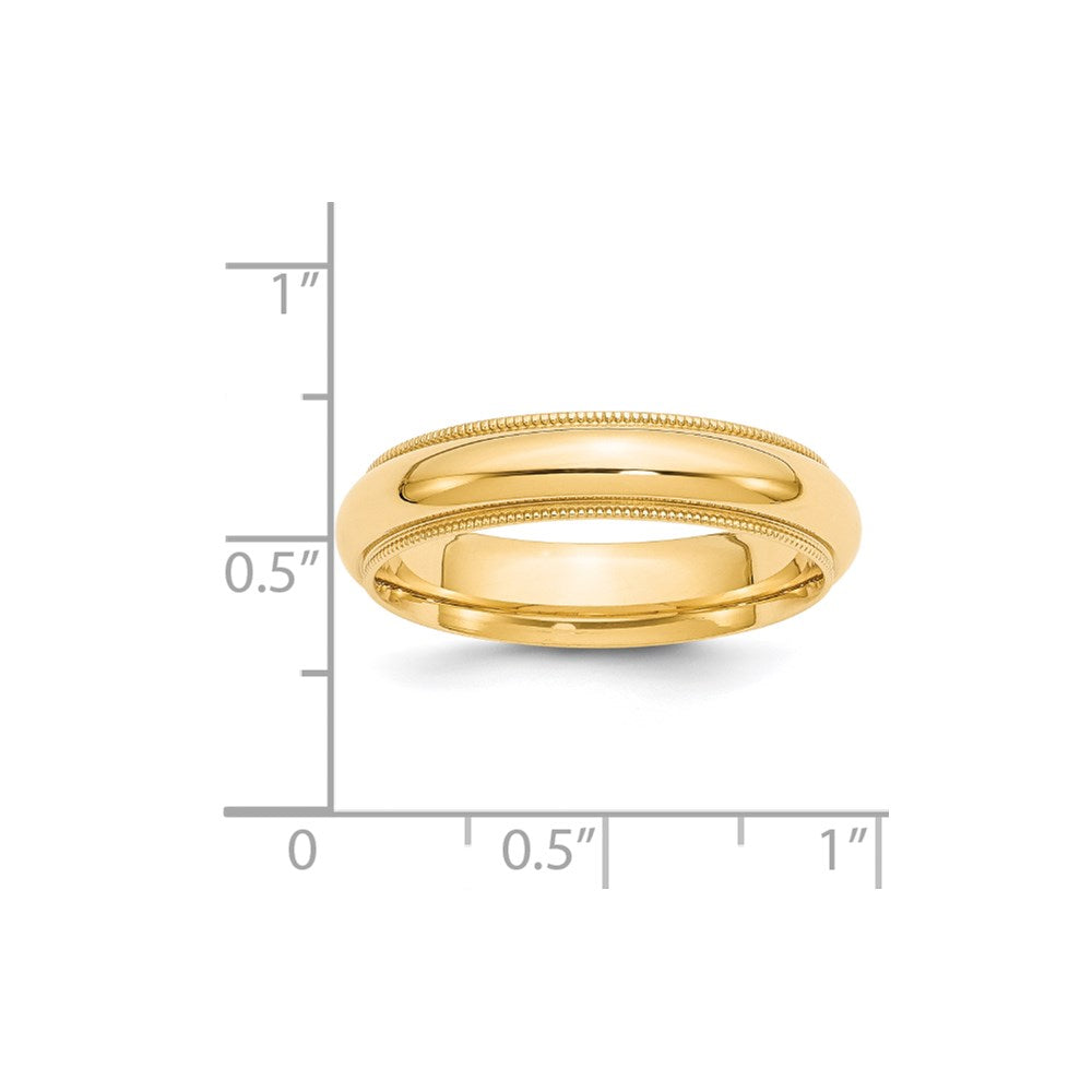 14k Yellow Gold 5mm Milgrain Half Round Comfort Fit Wedding Band Size 4.5