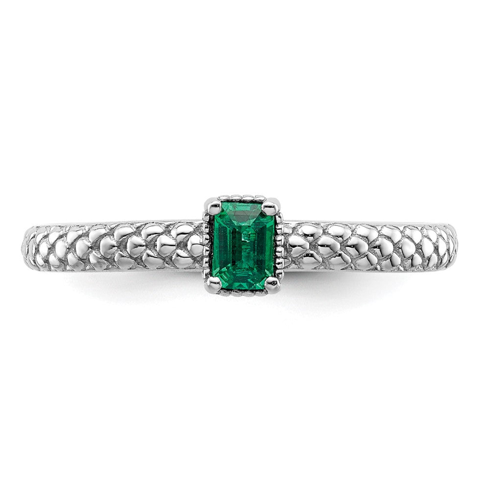 Sterling Silver Stackable Expressions Created Emerald Single Stone Ring Size -8