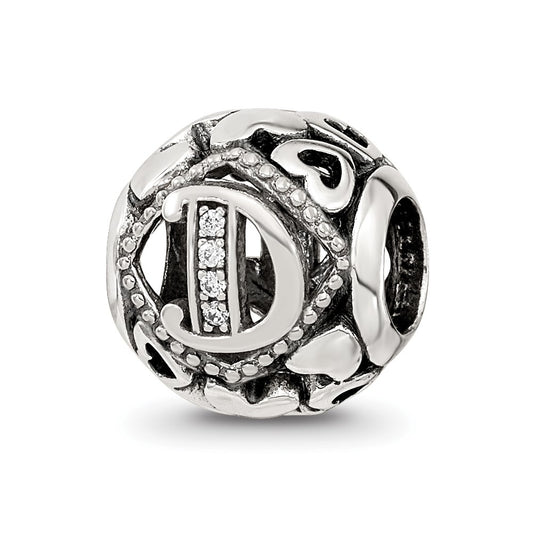 Sterling Silver Reflections CZ Letter D Bead