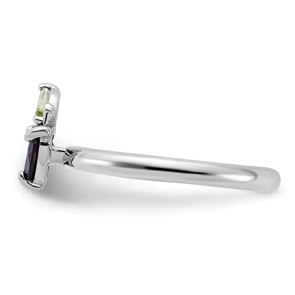 Sterling Silver Stackable Expressions RH-plated Garnet Peridot Apple Ring Size -9
