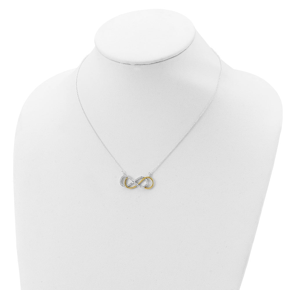 Sterling Silver Flash Gold-plated CZ Infinity Necklace 17.5 Inches