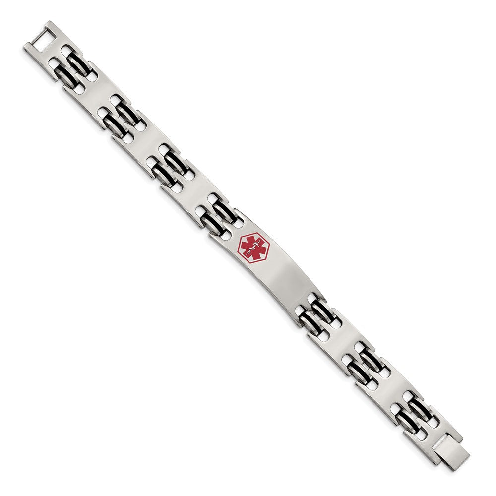 Stainless Steel Black Rubber Red Enamel 8.25in Medical ID Bracelet 8.25 inches
