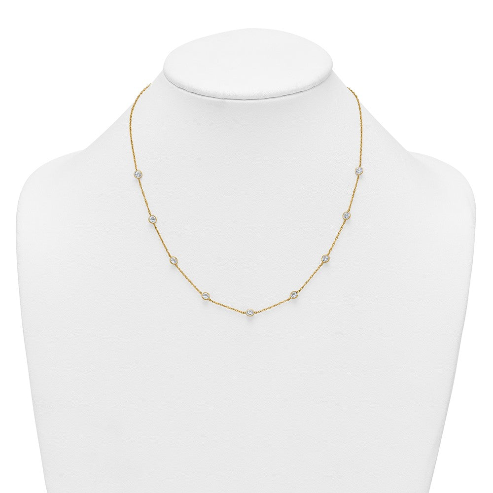 10k Polished Bezel-set Round CZ 9-Station 17.5 inch Necklace