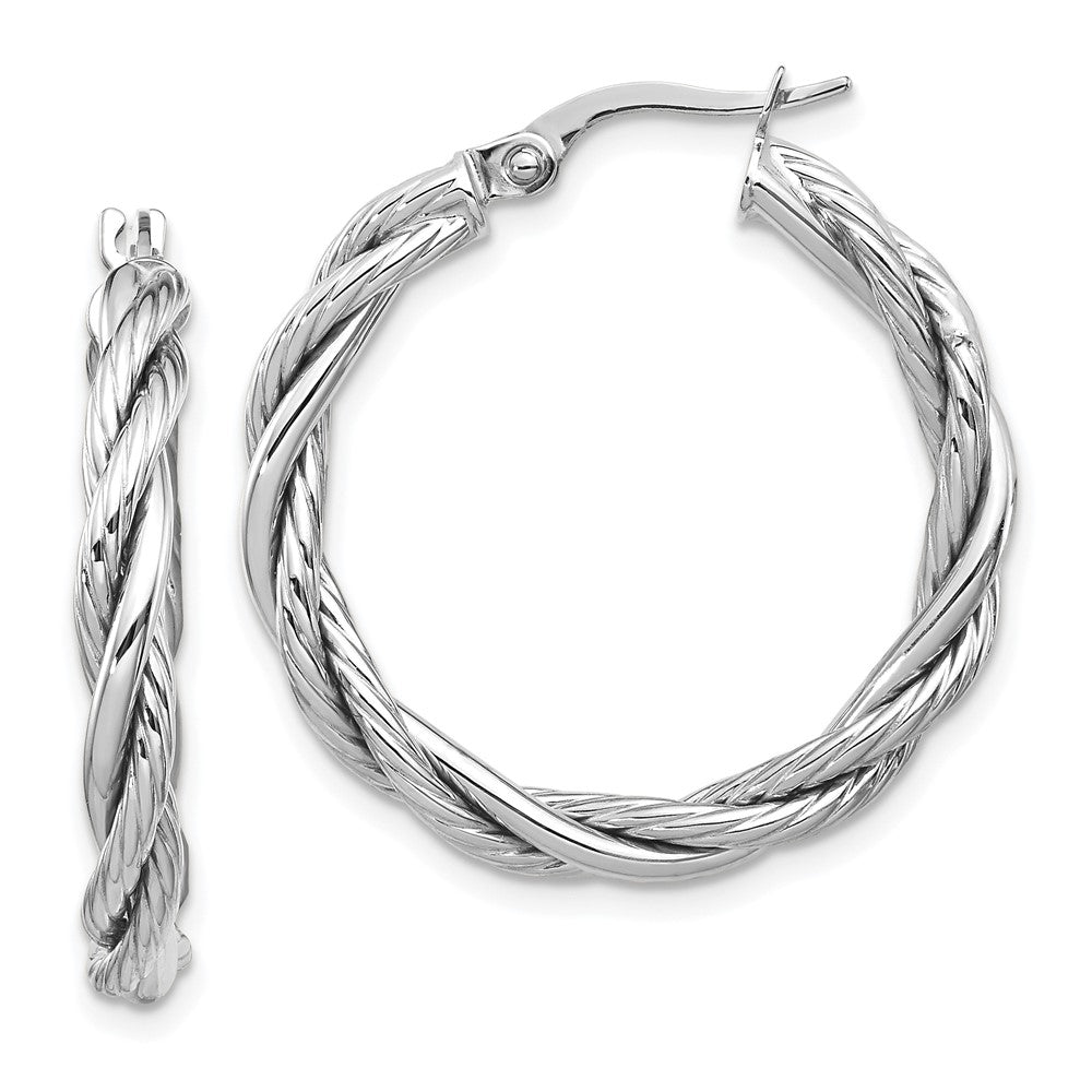 14K w/White Rhodium Polished Twisted Hoop Earrings