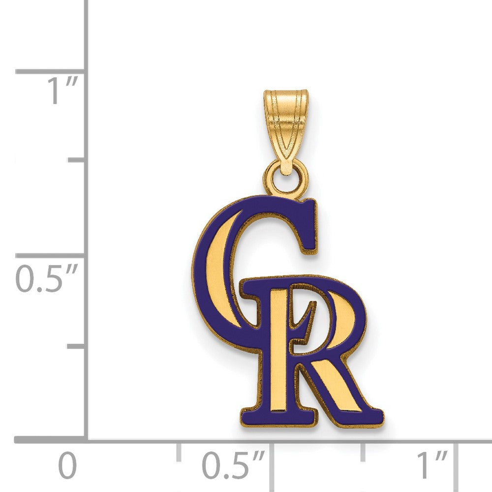 Sterling Silver Gold-plated MLB LogoArt Colorado Rockies C-R Medium Enameled Pendant