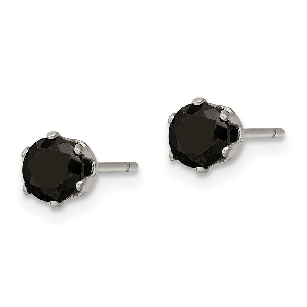 Stainless Steel Polished 5mm Black Round CZ Stud Post Earrings