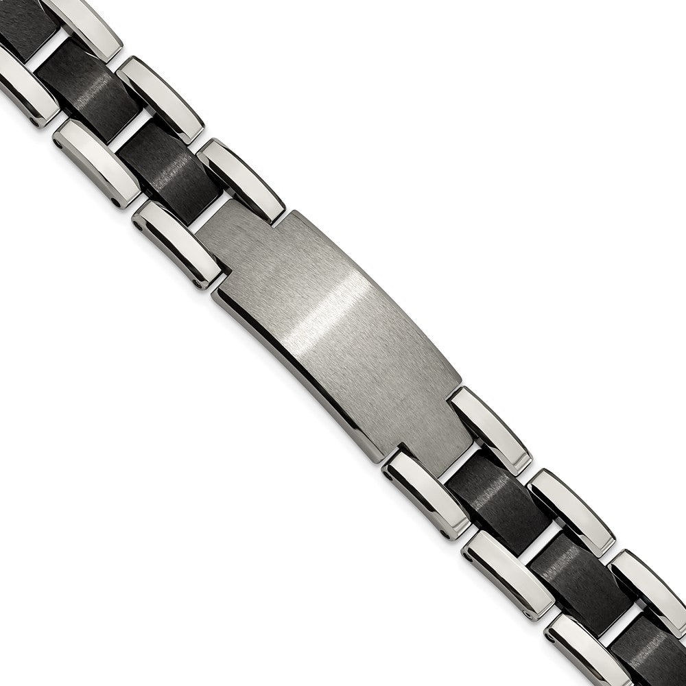 Tungsten Brushed and Polished Black IP-plated 8.5in Bracelet 8.5 inches