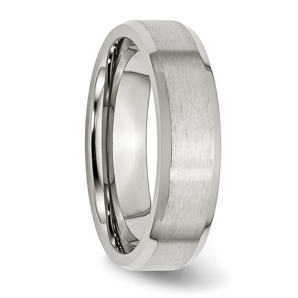 Stainless Steel Brushed and Polished 6mm Flat Beveled Edge Band Size - 12