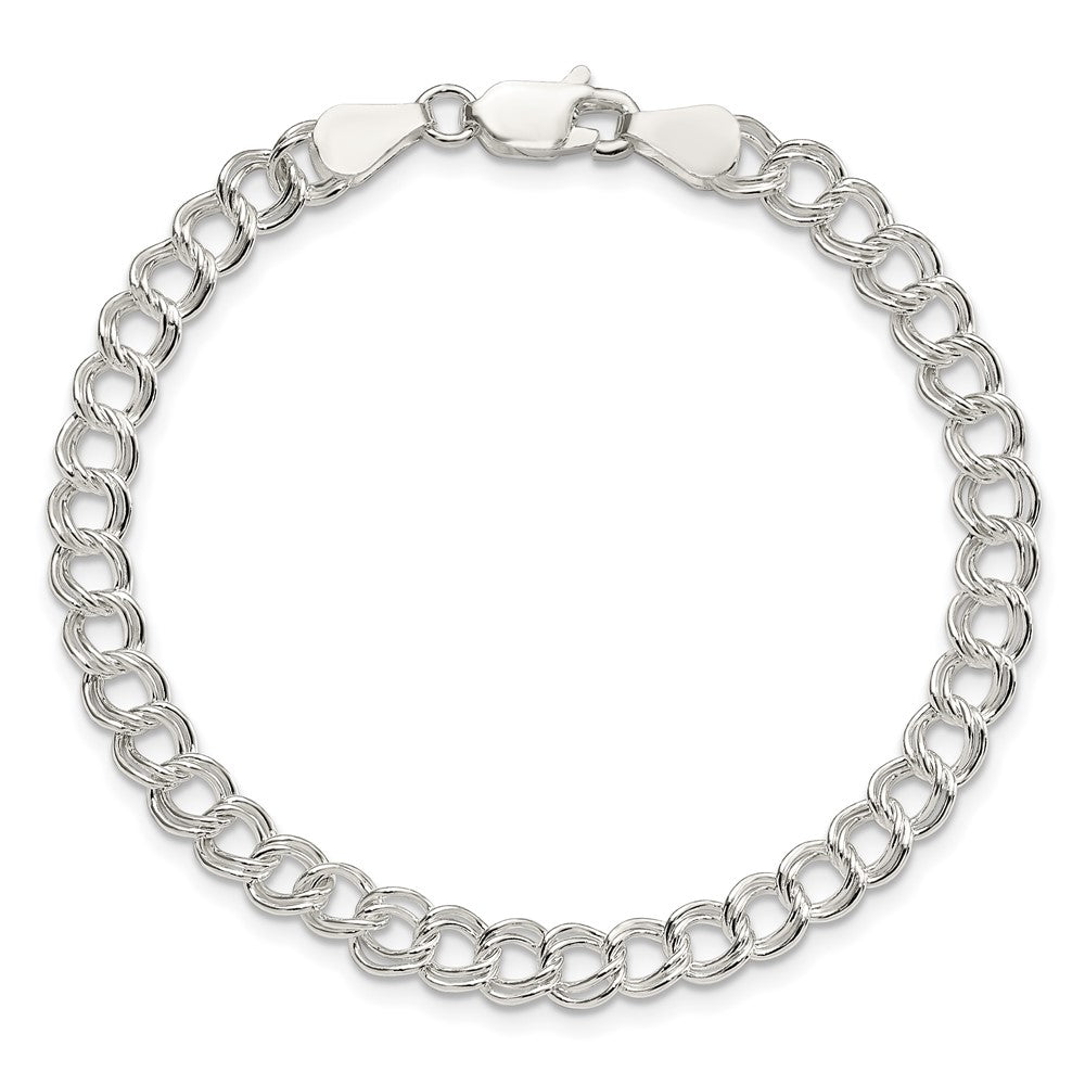 Sterling Silver 5.25mm Solid Double Link Charm Bracelet 7 inches