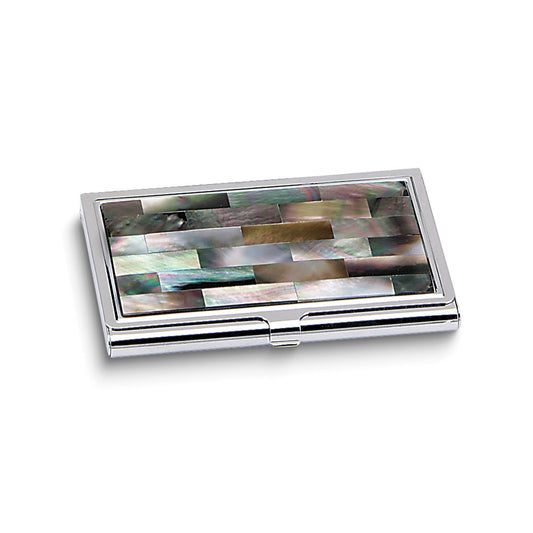 Silver-tone Black Mother of Pearl Inlay Business Card Holder
