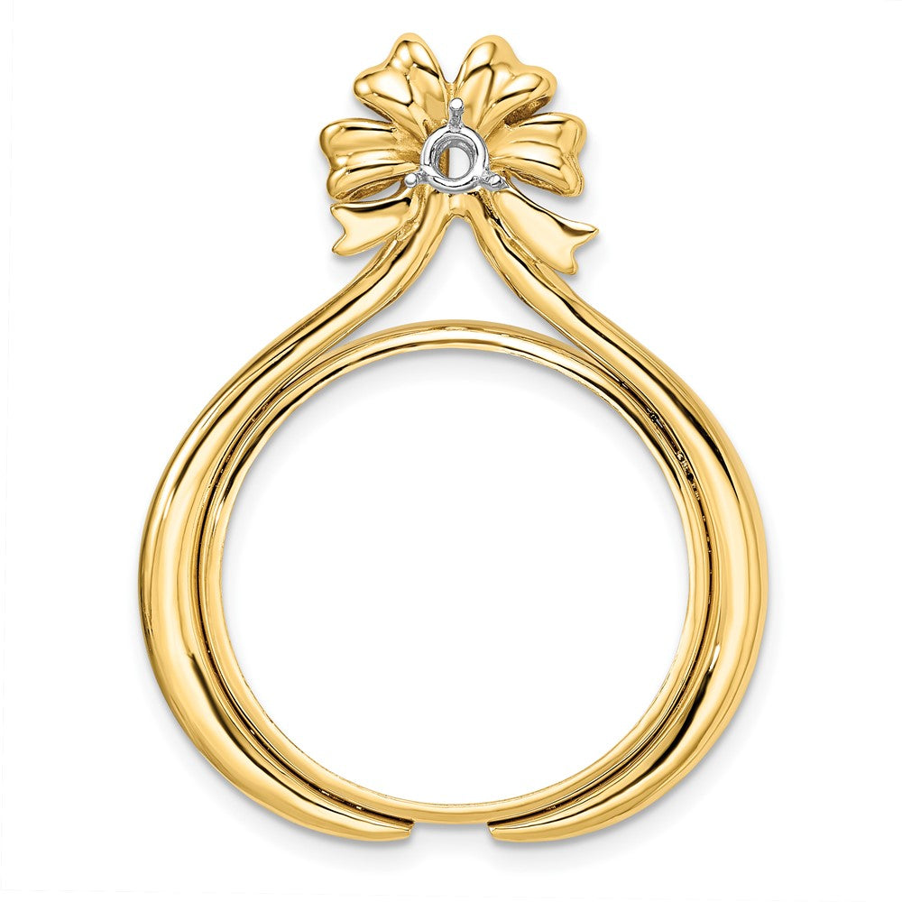 Wideband Distinguished Coin Jewelry 14k Two-tone Polished Diamond Teardrop Bow 22.0mm Prong Coin Bezel Pendant Mounting