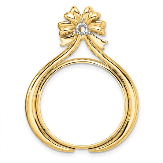 Wideband Distinguished Coin Jewelry 14k Two-tone Polished Diamond Teardrop Bow 22.0mm Prong Coin Bezel Pendant Mounting