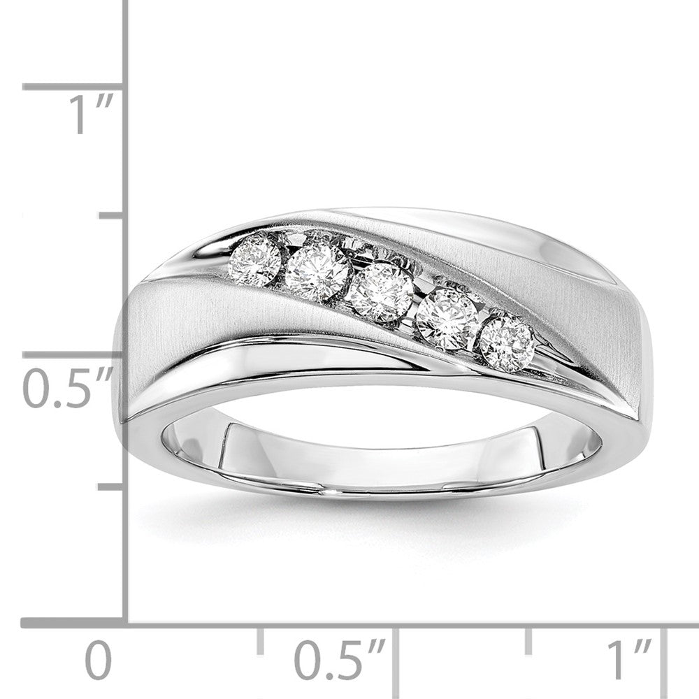 10K White Gold Polished & Satin Diamond Men's Ring