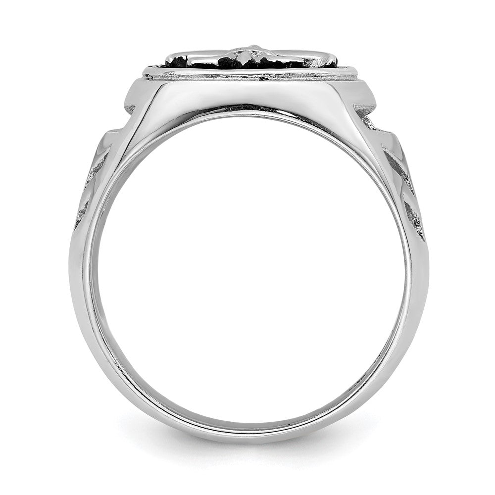 Sterling Silver Rhodium-plated & Antiqued Plated Fleur de lis Ring